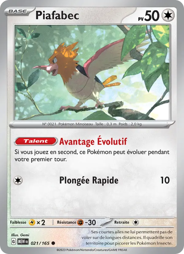 021/165 - Piafabec — Carte Pokémon 151 021/165