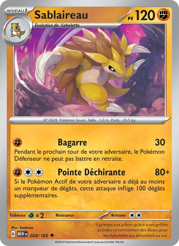 028/165 - Sablaireau — Carte Pokémon 151 028/165
