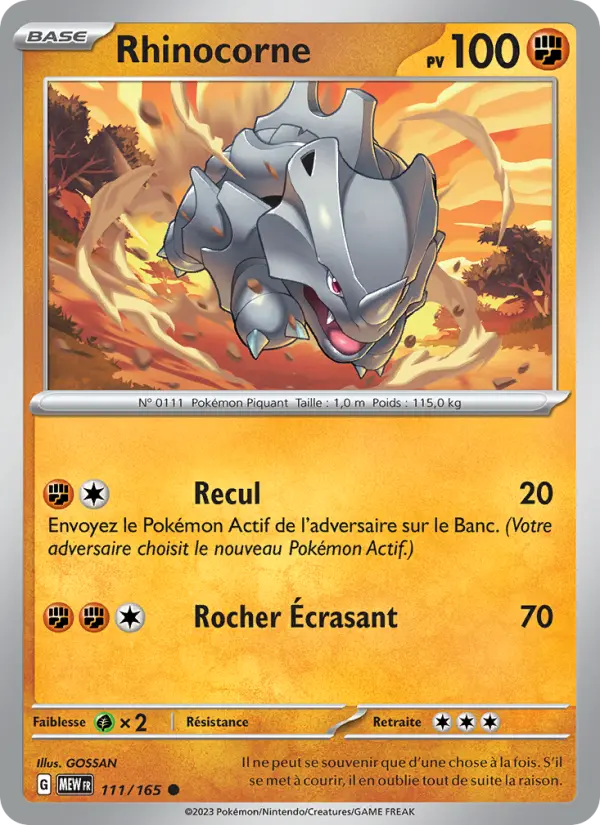 111/165 - Rhinocorne — Carte Pokémon 151 111/165