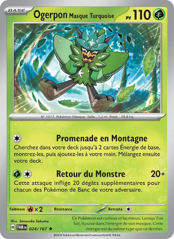 Ogerpon Masque Turquoise — Carte Pokémon 024 Mascarade Crépusculaire