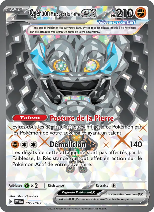 199/167 - Ogerpon Masque de la Pierre EX — Carte Pokémon Mascarade Crépusculaire 199/167