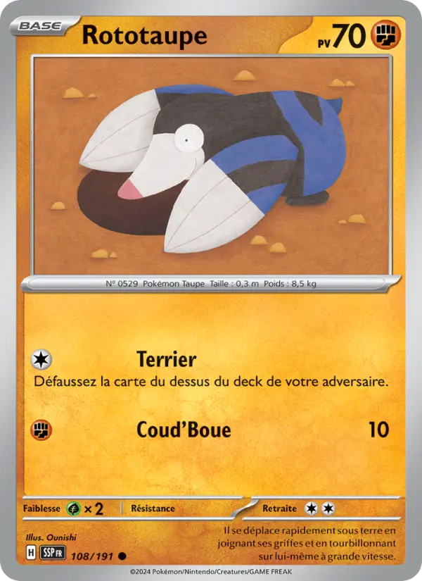 108/191 - Rototaupe — Carte Pokémon Étincelles Déferlantes 108/191
