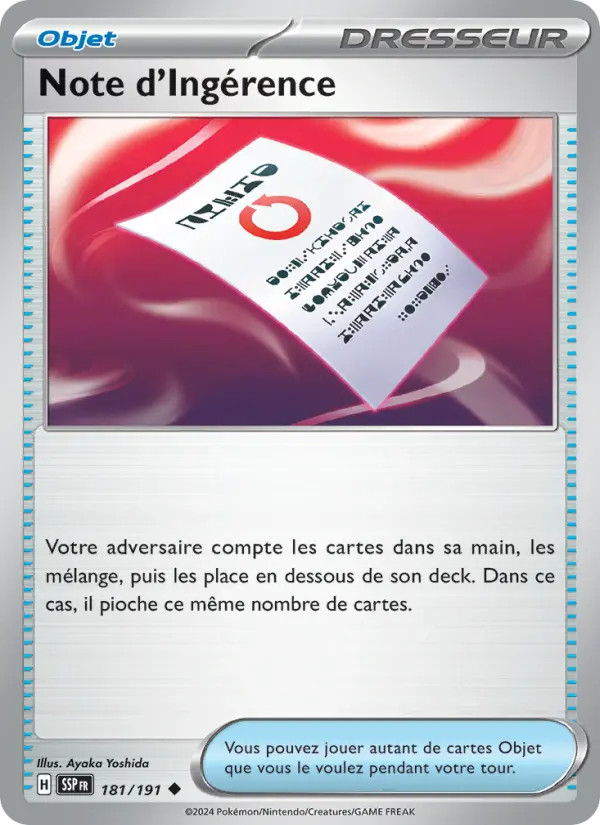 181/191 - Note d'Ingérence — Carte Pokémon Étincelles Déferlantes 181/191