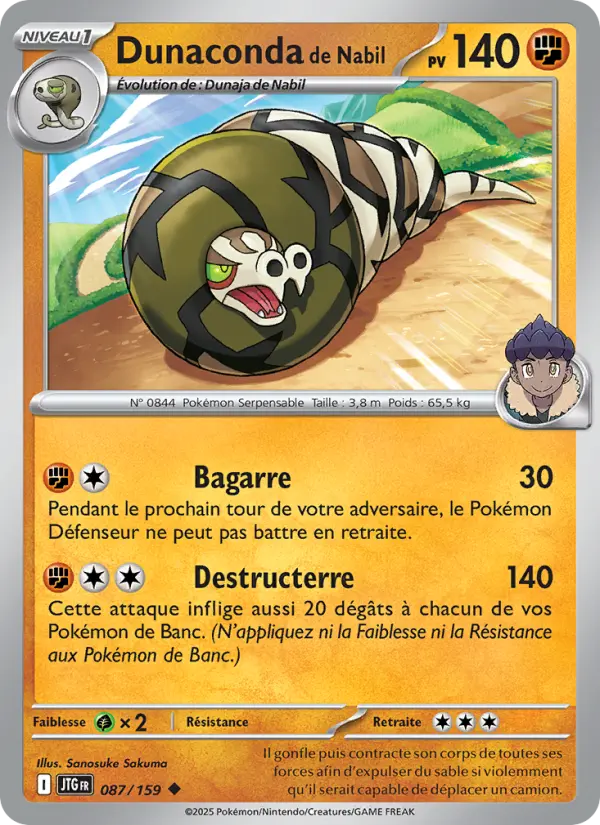 087/159 - Dunaconda de Nabil — Carte Pokémon Aventures Ensemble 087/159
