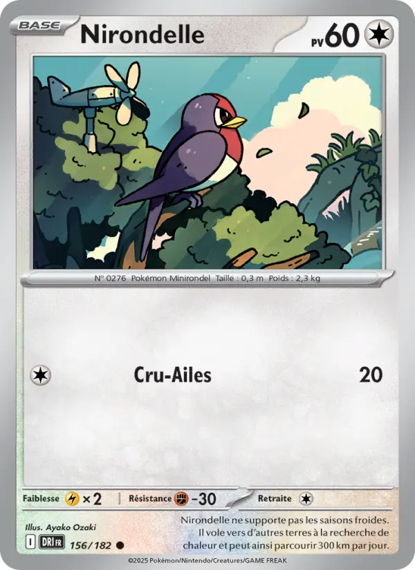 156/182 - Nirondelle — Carte Pokémon Rivalités Destinées 156/182