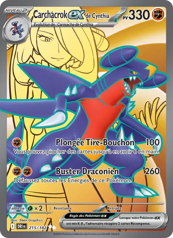 215/182 - Carchacrok EX de Cynthia — Carte Pokémon Rivalités Destinées 215/182