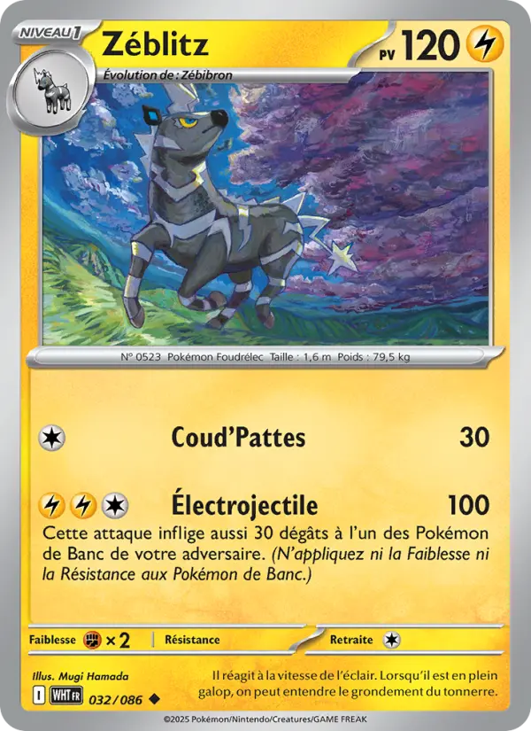 032/086 - Zéblitz — Carte Pokémon Flamme Blanche 032/86