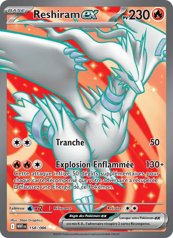 158/086 - Reshiram EX — Carte Pokémon Flamme Blanche 158/86