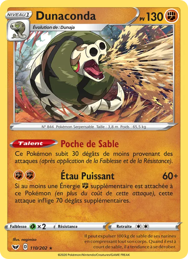 Dunaconda — Carte Pokémon 110 Épée et Bouclier