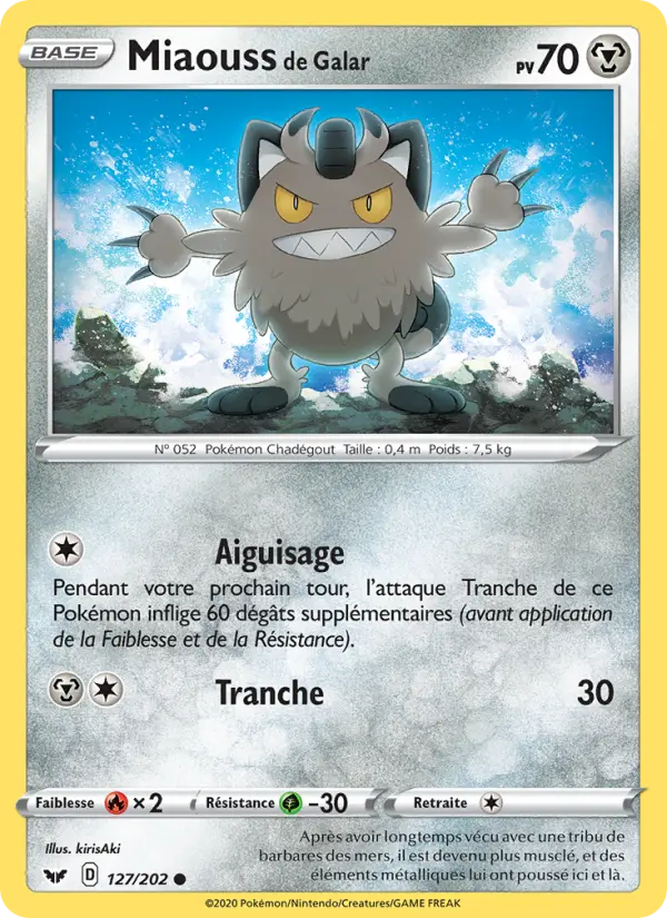 Miaouss de Galar — Carte Pokémon 127 Épée et Bouclier