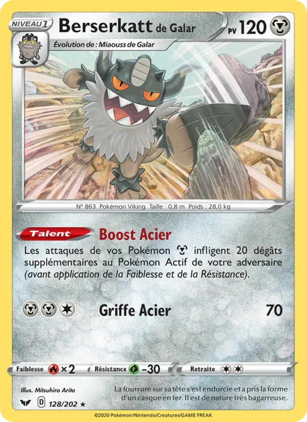 Berserkatt de Galar — Carte Pokémon 128 Épée et Bouclier
