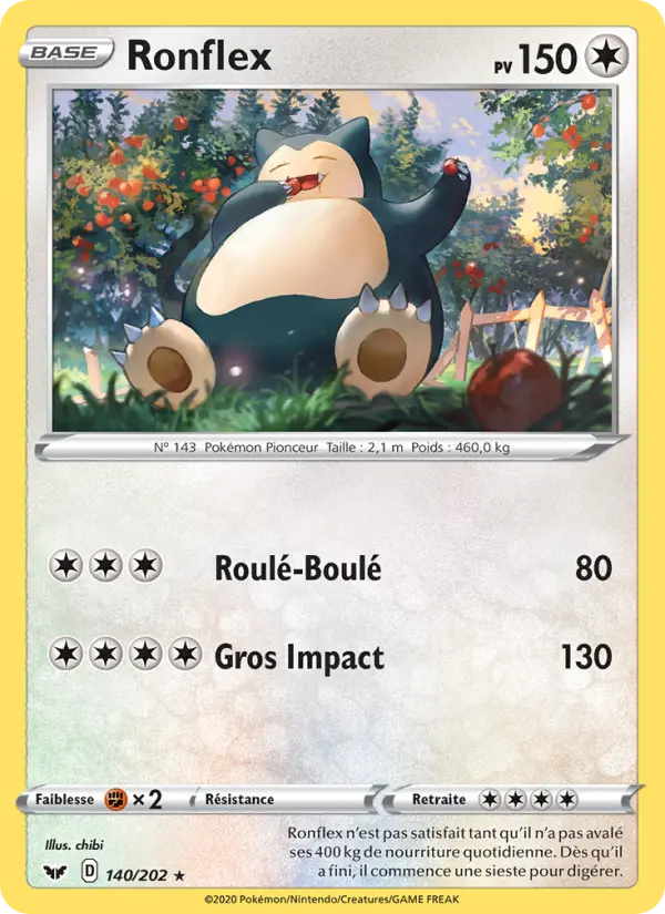 140/202 - Ronflex — Carte Pokémon Épée et Bouclier 140/202