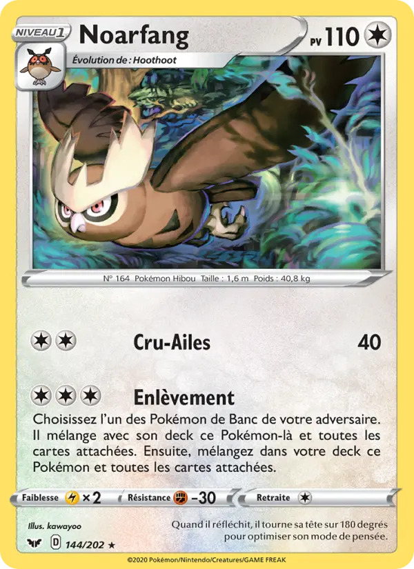144/202 - Noarfang — Carte Pokémon Épée et Bouclier 144/202