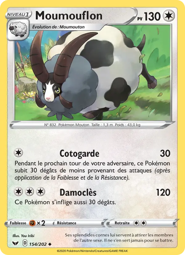 154/202 - Moumouflon — Carte Pokémon Épée et Bouclier 154/202