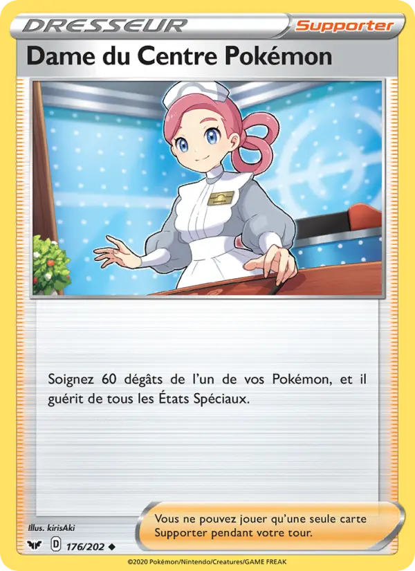 176/202 - Dame du Centre Pokémon — Carte Pokémon Épée et Bouclier 176/202