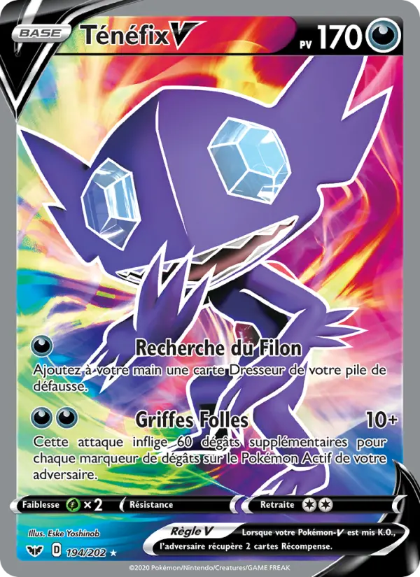 194/202 - Ténéfix V — Carte Pokémon Épée et Bouclier 194/202