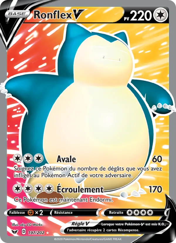 197/202 - Ronflex V — Carte Pokémon Épée et Bouclier 197/202
