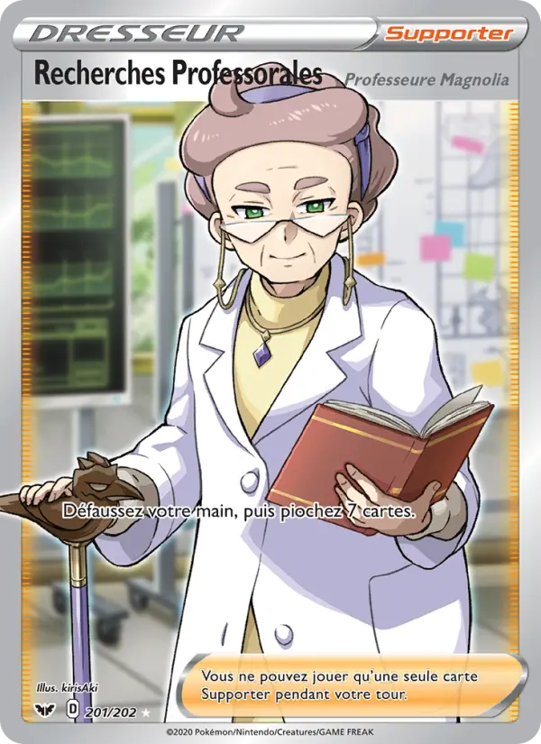 201/202 - Recherches Professorales (Professeure Magnolia) — Carte Pokémon Épée et Bouclier 201/202