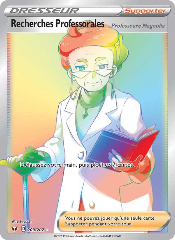 209/202 - Recherches Professorales (Professeure Magnolia) — Carte Pokémon Épée et Bouclier 209/202