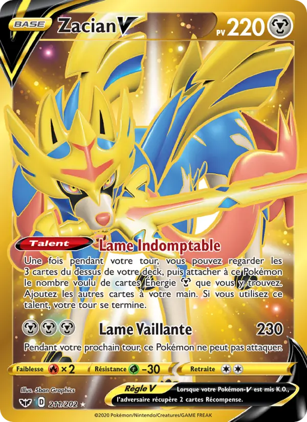 211/202 - Zacian V — Carte Pokémon Épée et Bouclier 211/202