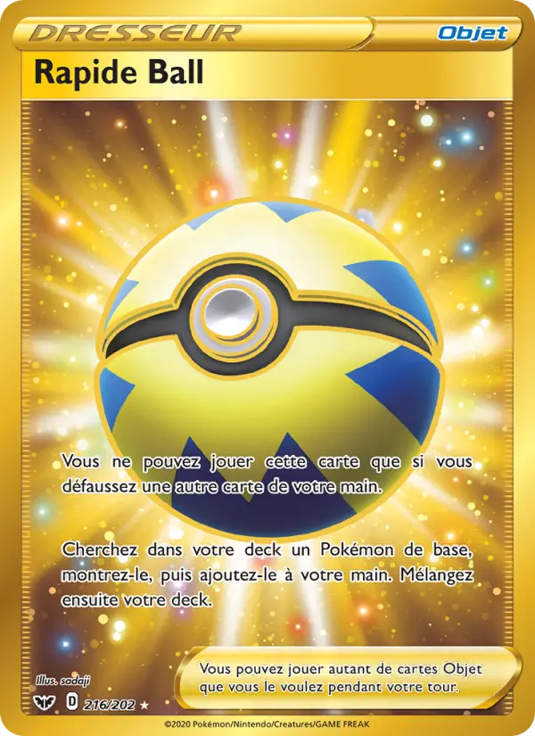 216/202 - Rapide Ball — Carte Pokémon Épée et Bouclier 216/202
