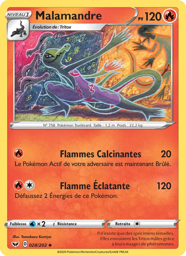 028/202 - Malamandre — Carte Pokémon Épée et Bouclier 28/202