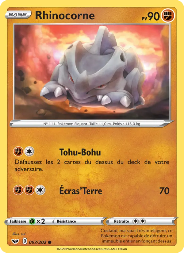 097/202 - Rhinocorne — Carte Pokémon Épée et Bouclier 97/202