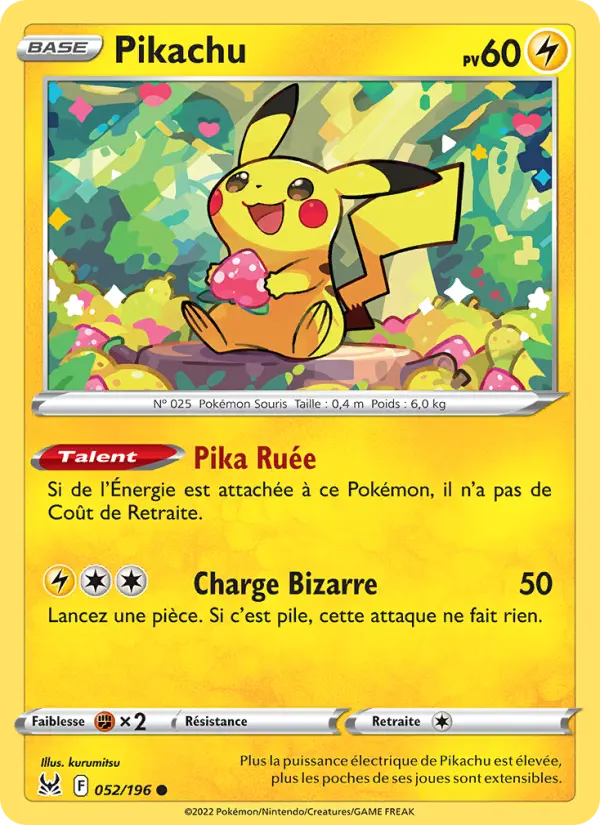 052/196 - Pikachu — Carte Pokémon Origine Perdue 052/196