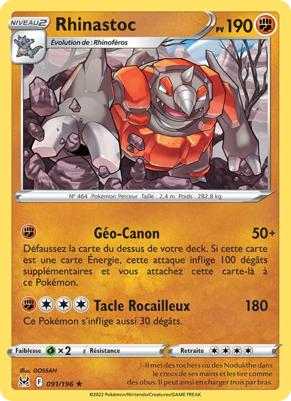 Rhinastoc — Carte Pokémon 091 Origine Perdue