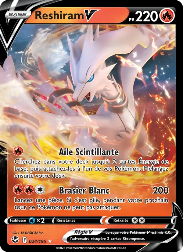 024/195 - Reshiram V — Carte Pokémon Tempête Argentée 024/195