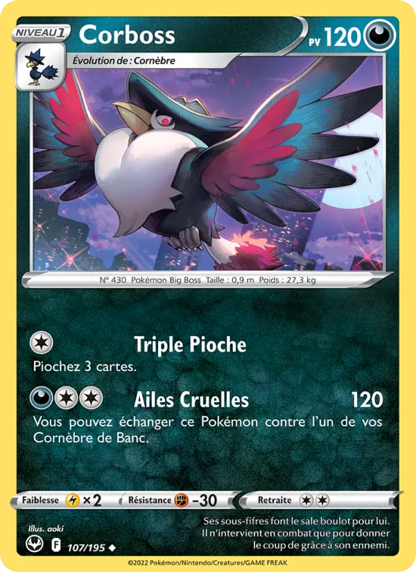 107/195 - Corboss — Carte Pokémon Tempête Argentée 107/195