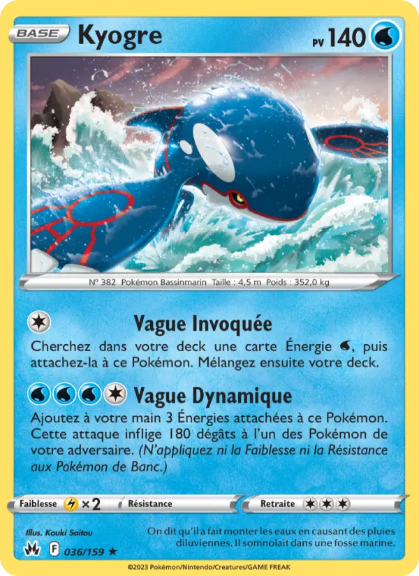 Kyogre — Carte Pokémon 036 Zénith Suprême