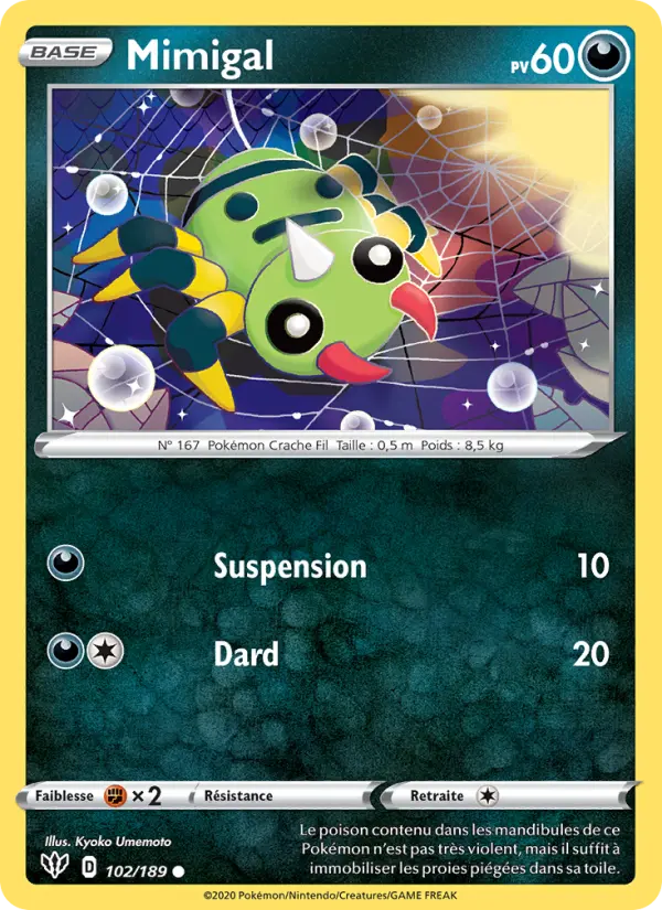 102/189 - Mimigal — Carte Pokémon Ténèbres Embrasées 102/189