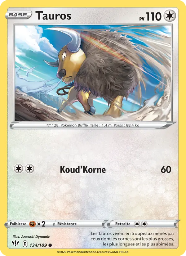 Tauros — Carte Pokémon 134 Ténèbres Embrasées