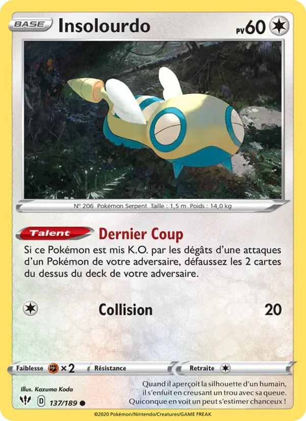 137/189 - Insolourdo — Carte Pokémon Ténèbres Embrasées 137/189