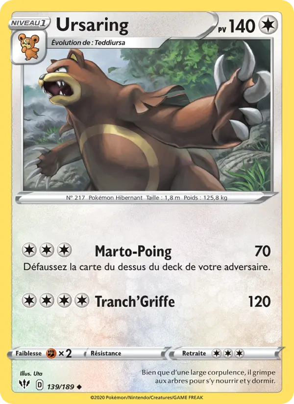 139/189 - Ursaring — Carte Pokémon Ténèbres Embrasées 139/189