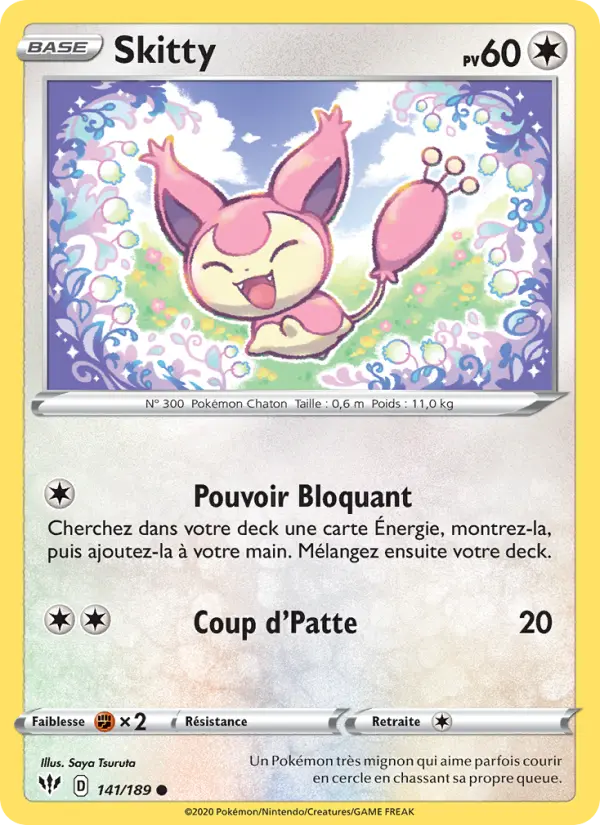 141/189 - Skitty — Carte Pokémon Ténèbres Embrasées 141/189