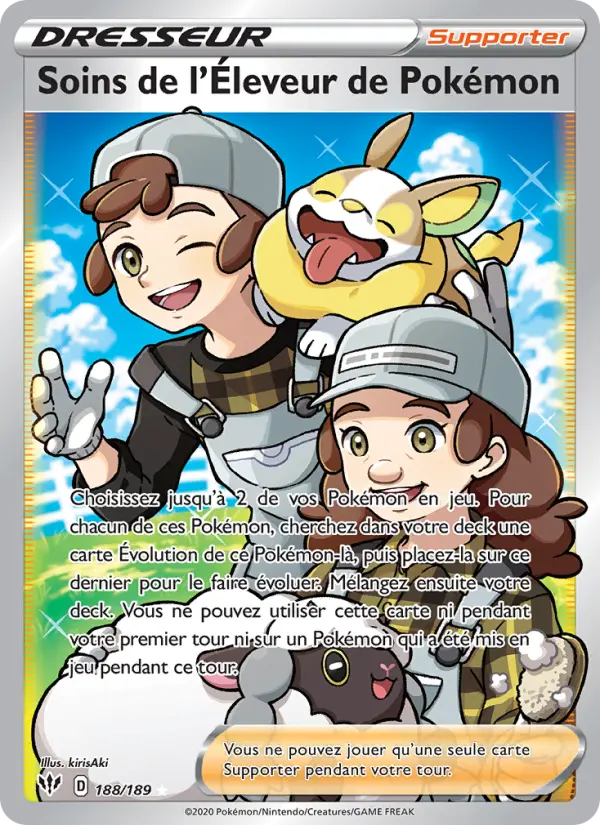 188/189 - Soins de l'Éleveur de Pokémon — Carte Pokémon Ténèbres Embrasées 188/189