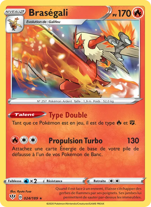 024/189 - Braségali — Carte Pokémon Ténèbres Embrasées 24/189