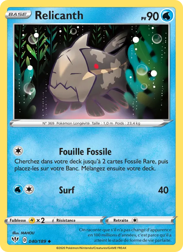 Relicanth — Carte Pokémon 40 Ténèbres Embrasées