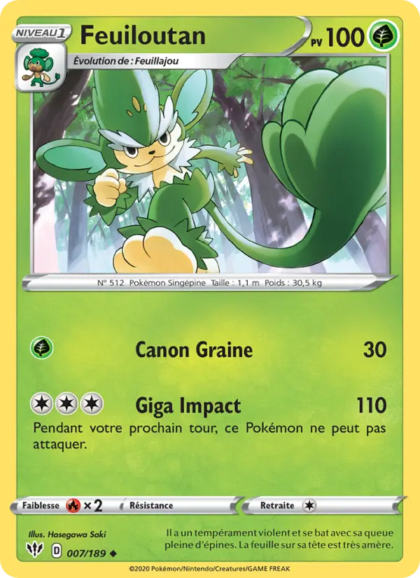 007/189 - Feuiloutan — Carte Pokémon Ténèbres Embrasées 7/189