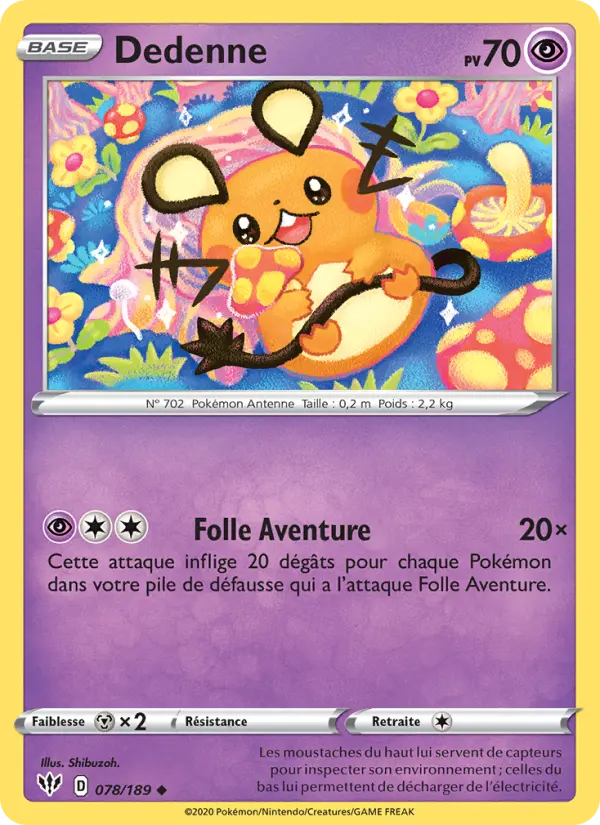 078/189 - Dedenne — Carte Pokémon Ténèbres Embrasées 78/189