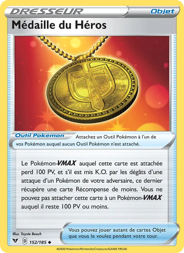 152/185 - Médaille du Héros — Carte Pokémon Voltage Éclatant 152/185