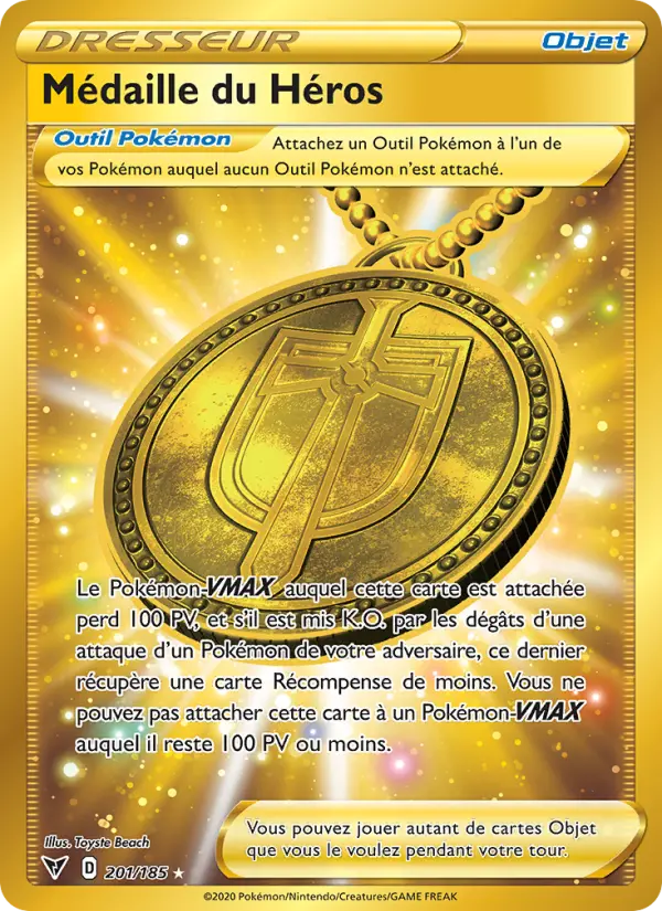 201/185 - Médaille du Héros — Carte Pokémon Voltage Éclatant 201/185