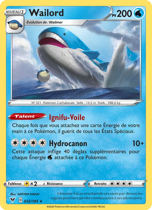 032/185 - Wailord — Carte Pokémon Voltage Éclatant 32/185