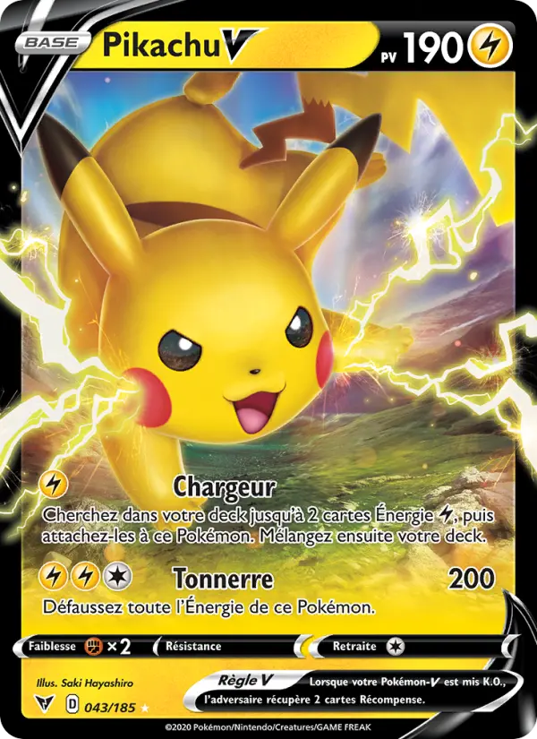 043/185 - Pikachu V — Carte Pokémon Voltage Éclatant 43/185