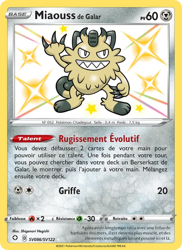 SV086/072 - Miaouss de Galar — Carte Pokémon Destinées Radieuses SV086/72