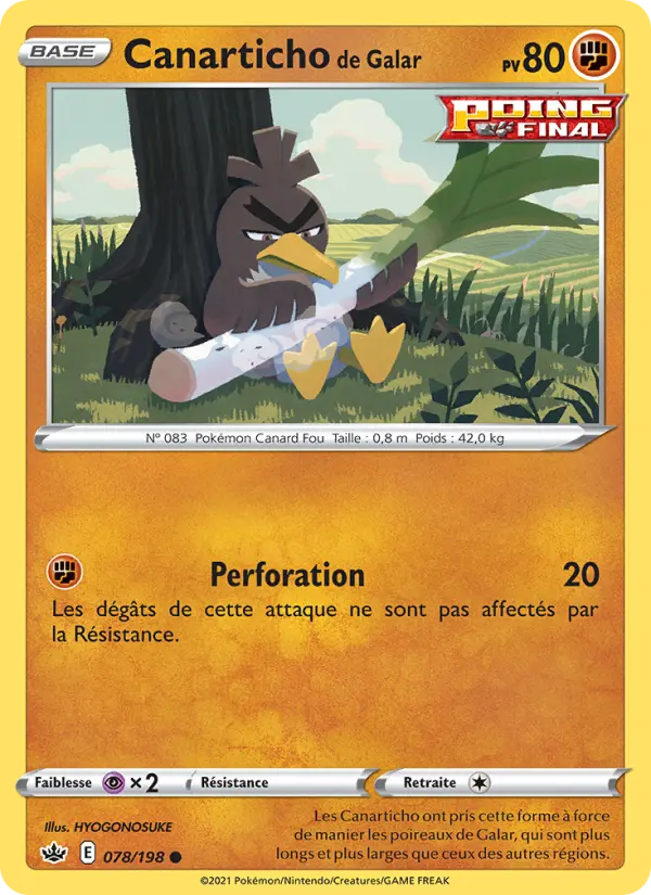 078/198 - Canarticho de Galar — Carte Pokémon Règne de Glace 78/198
