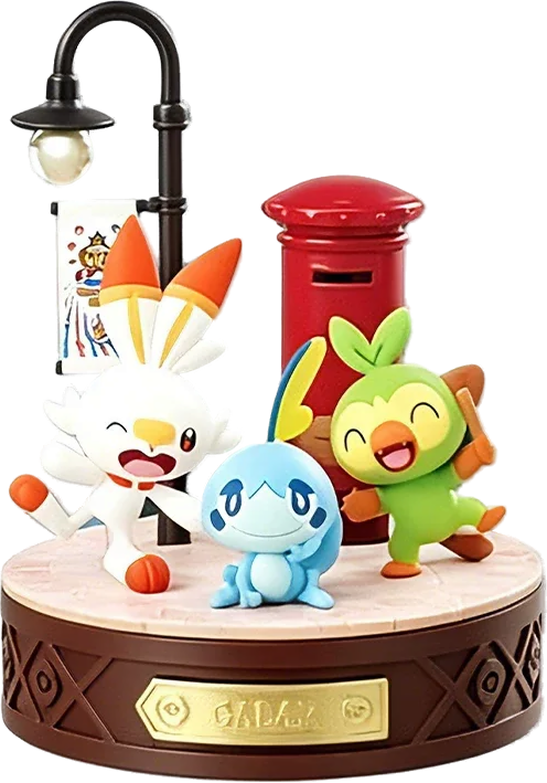 Diorama Re-Ment Galar avec Larméléon, Flambino et Ouistempo