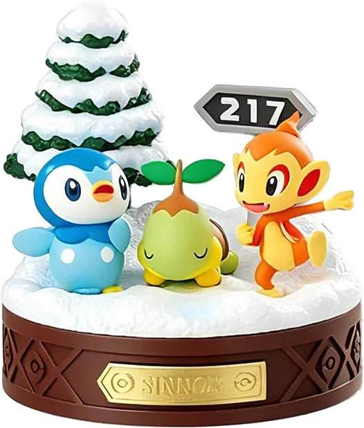 Diorama Re-Ment Sinnoh avec Tiplouf, Ouisticram et Tortipouss